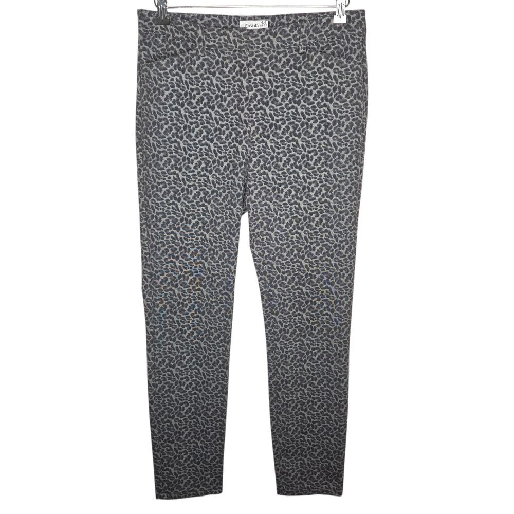 Calvin Klein Gray Cheetah Print Ponte Knit Legging Pants, Size 8